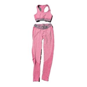 Gymshark Pink Marl Seamless Sports Bra Leggings Set Moisture Wicking Size Small